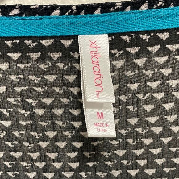 Xhilaration‎ Black White Kimono Cardigan Boho Fringe Trim Size M - Picture 2 of 13